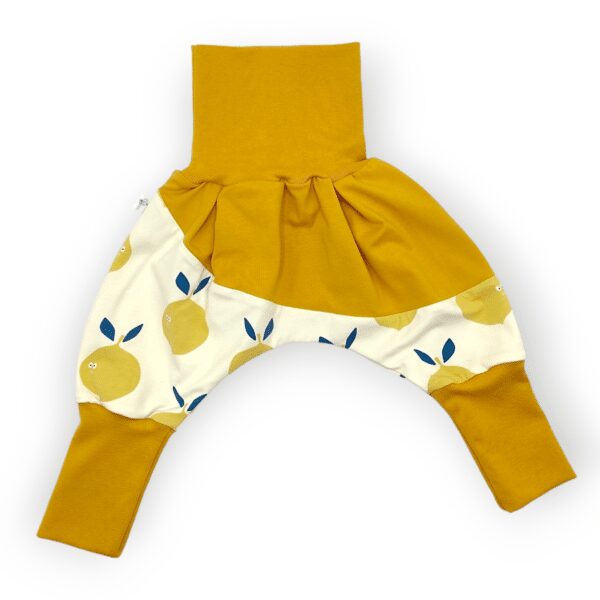 Pantalon jaune moutarde et écru avec des citrons