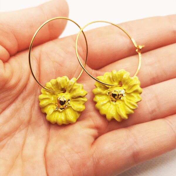 Boucle d oreille jaune fleu marguerite tournesol pendante pour femme ou ado haute fantaisie