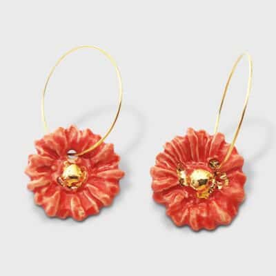 Boucle d'oreille rouge fleur marguerite pour femme