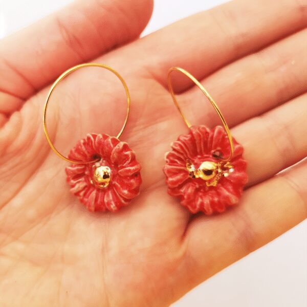 Boucles d'oreilles rouge felurs marguerite tournesol pour femme ou ado