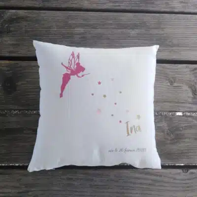 Coussin naissance fée avec prénom