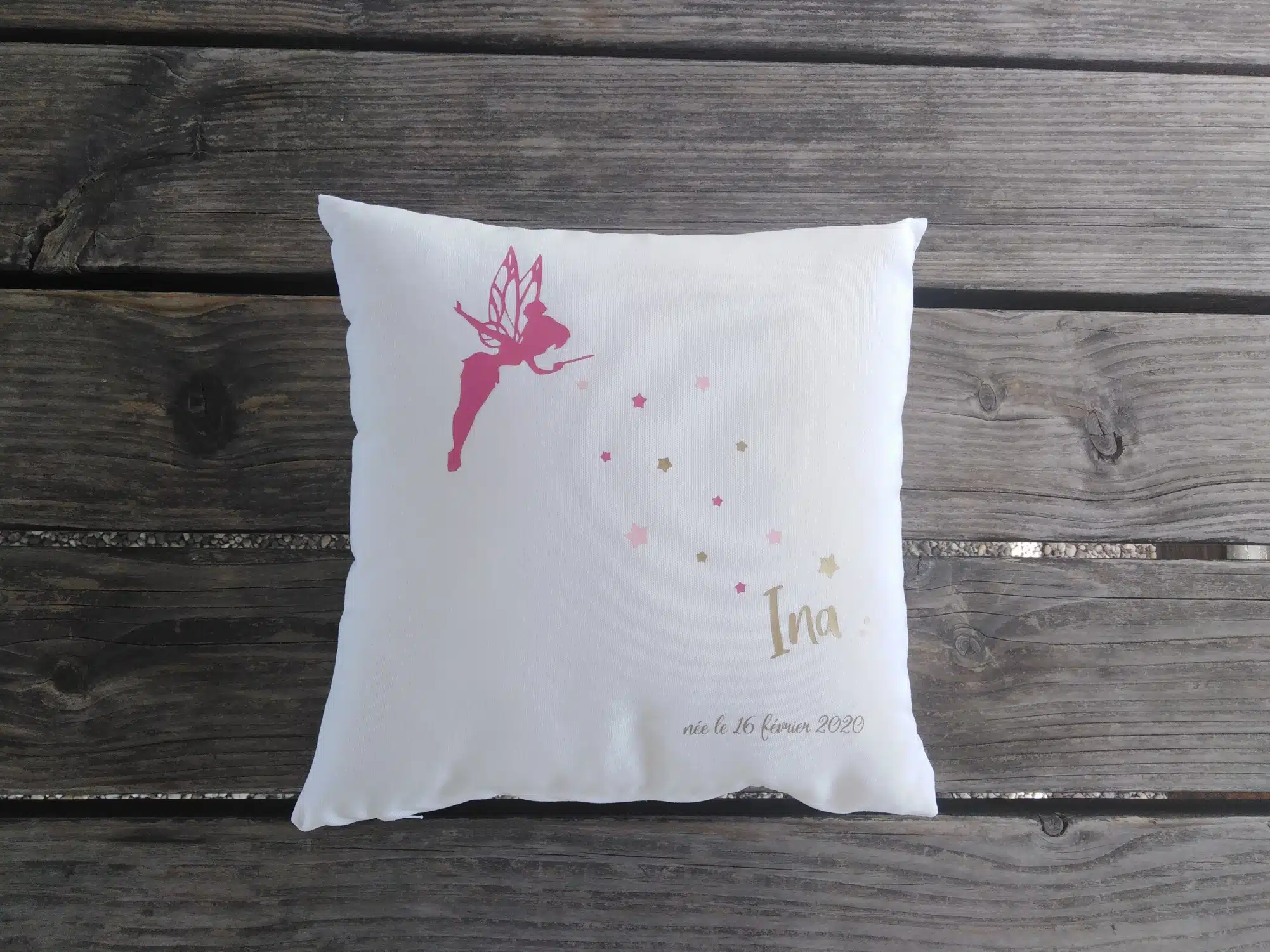 Coussin naissance fée avec prénom