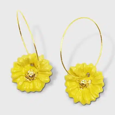 Boucle d oreille jaune fleu marguerite tournesol pendante pour femme ou ado haute fantaisie