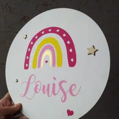 plaque de porte personnalisée motif arc en ciel