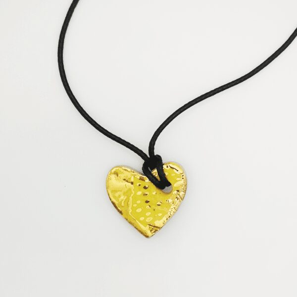 Collier jaune coeur cordon cuir fait main France Corinne Ceramique