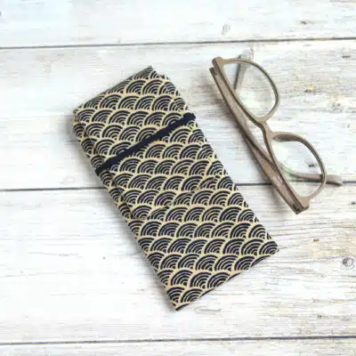 Étui à lunettes tissu japonais seigaiha, pochette range lunettes molletonnée