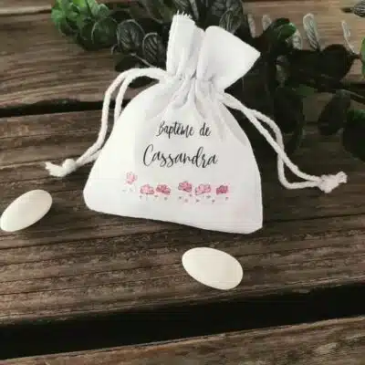 pochon en coton pour dragées de batême ou communion