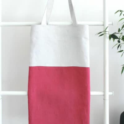 sac à pain baguette en lin rose et gris perle