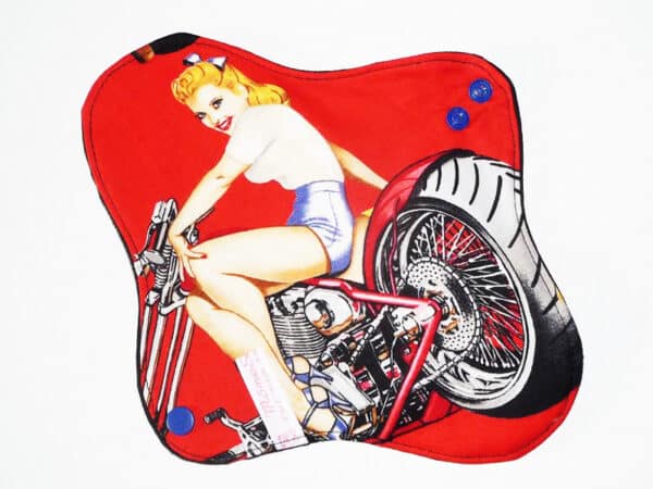 Serviette hygiénique lavable flux moyens - PIN-UP BIKER (M) - Zéro déchet - shl - serviette périodique