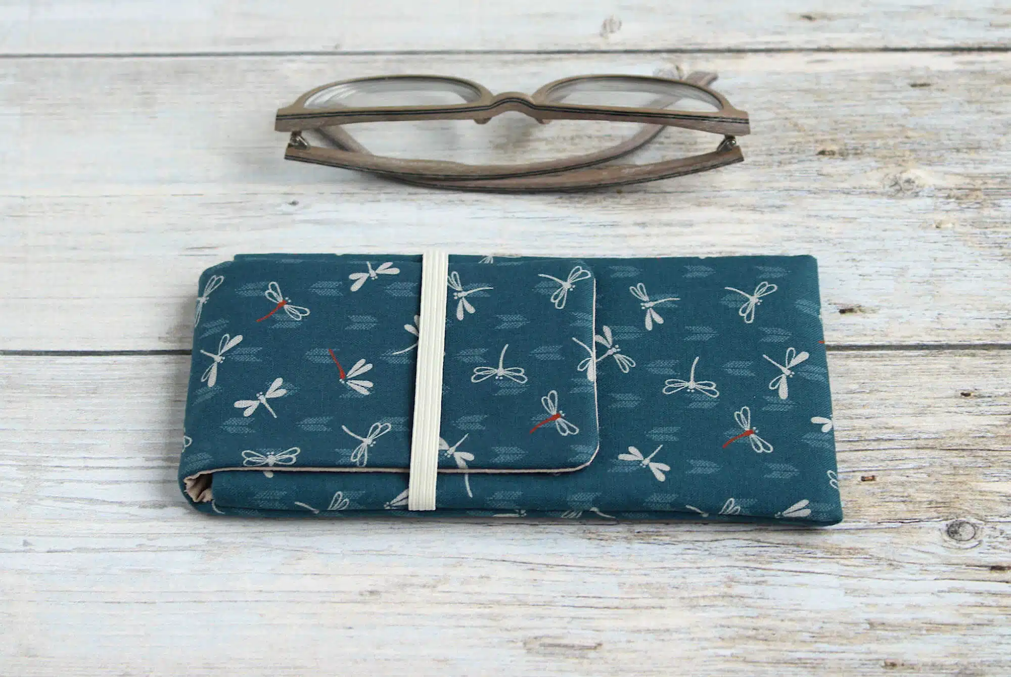Étui à lunettes tissu japonais libellules, pochette lunettes molletonnée, accessoire japonais – Image 3
