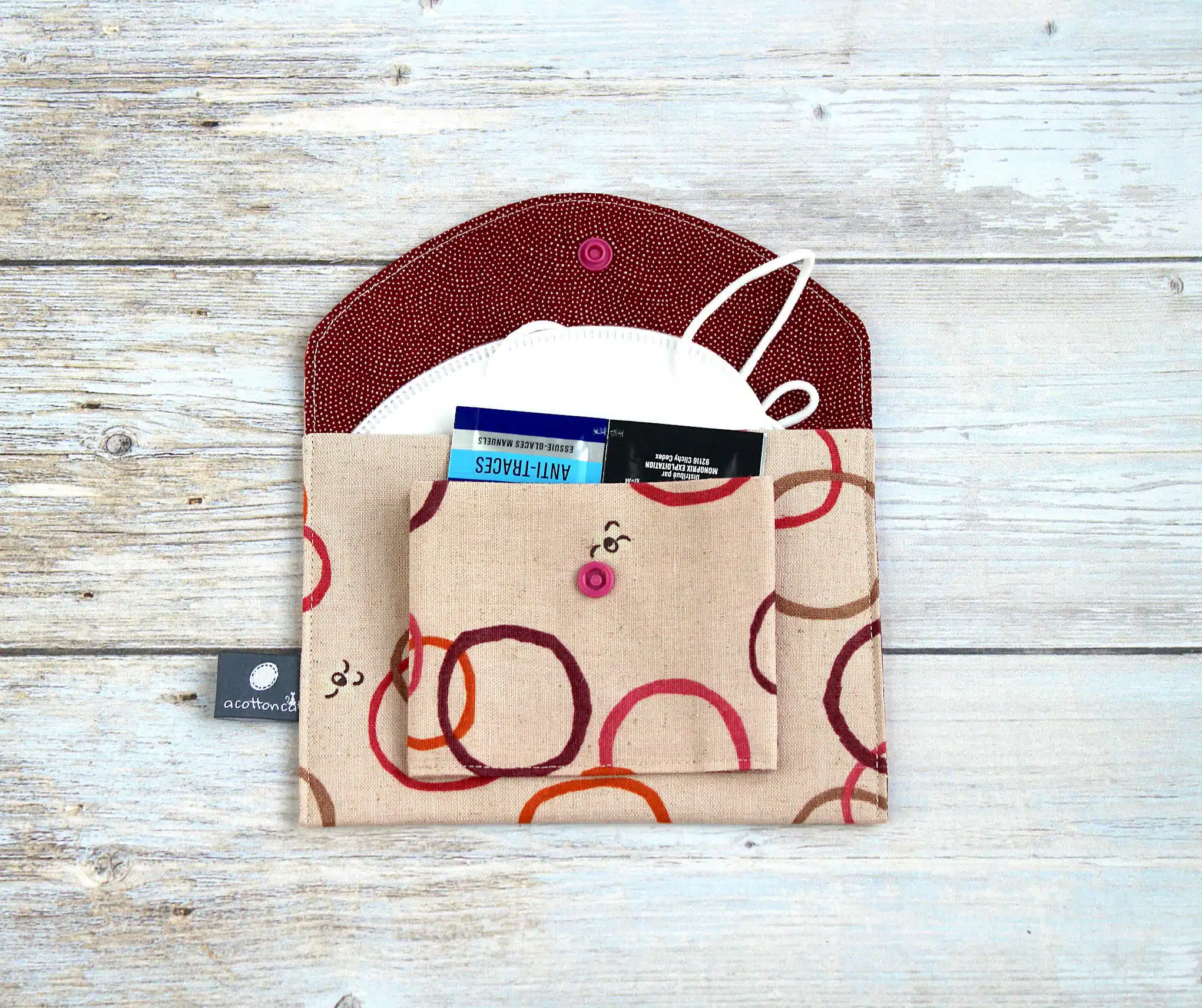 Portefeuille tissu japonais, pochette Japonaise avec poche, étui masque FP2, accessoire japonais style minimaliste – Image 4