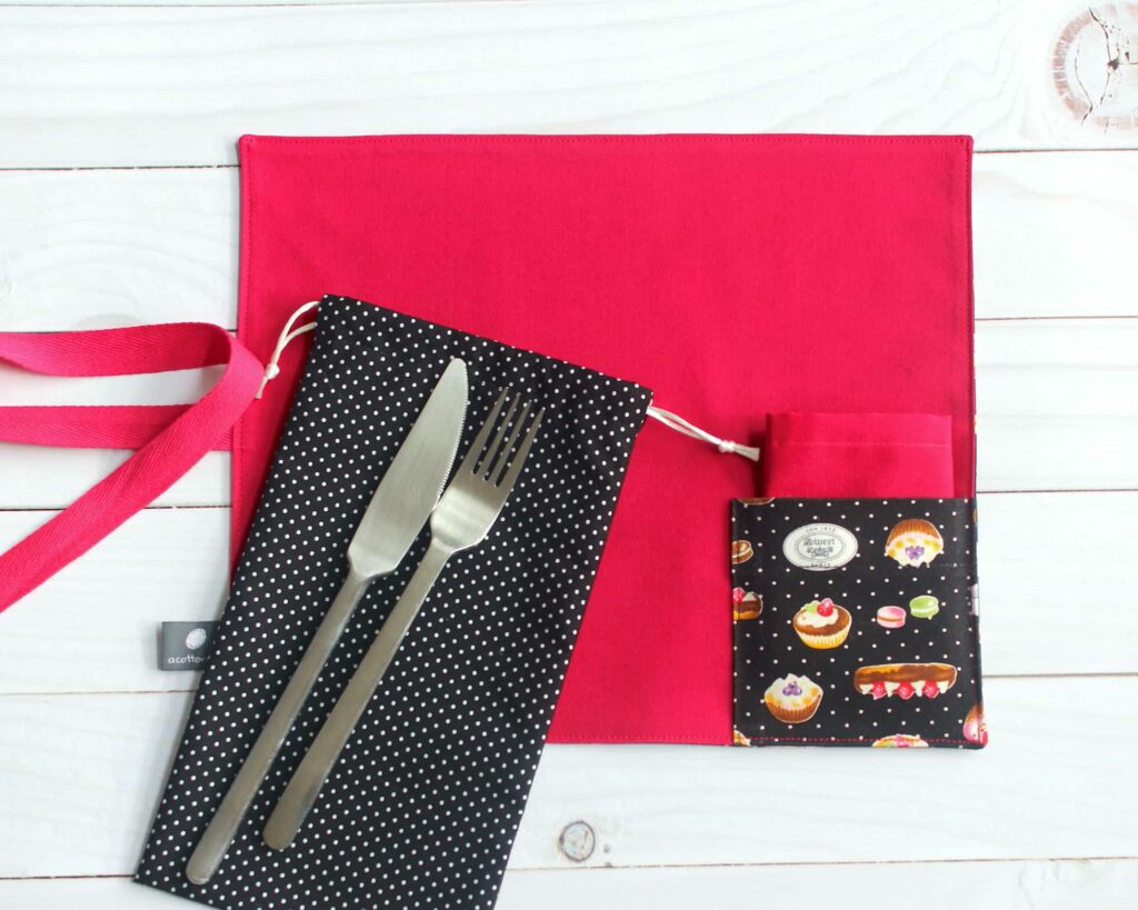 Pochette Porte-couverts Nomade Faite Main En Coton Blanc - Neuf Avec étiquettes
