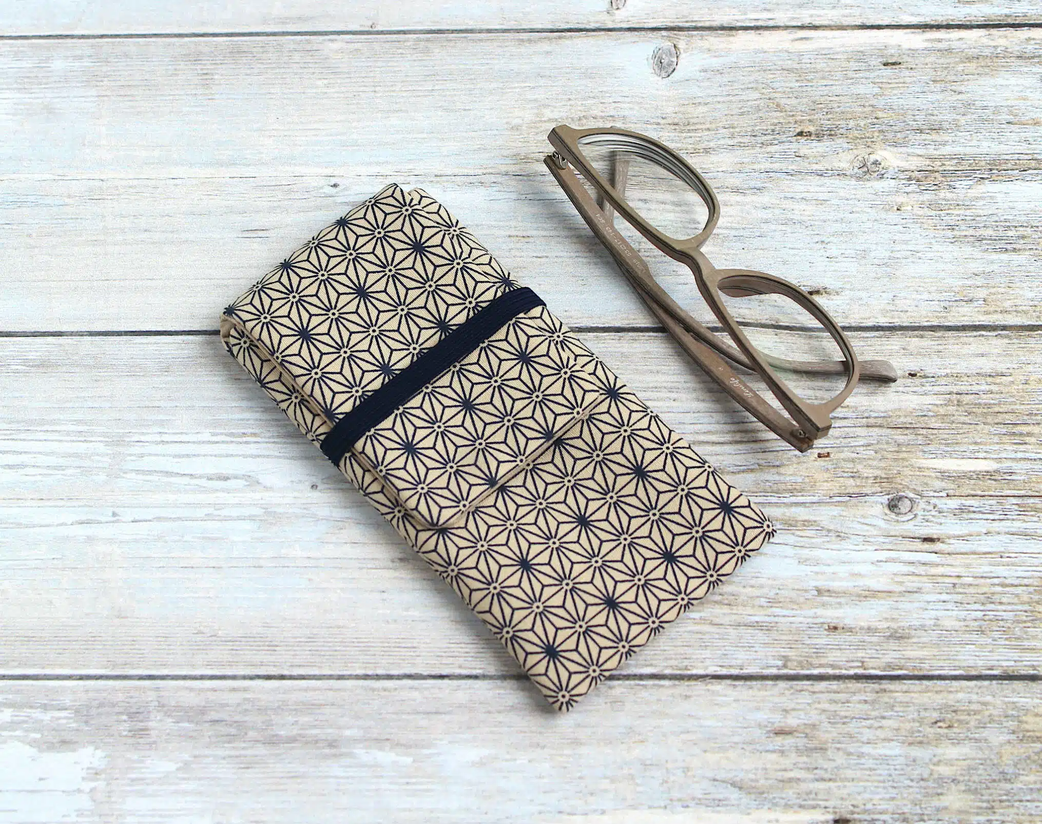 Étui à lunettes tissu japonais asanoha, pochette range lunettes molletonnée – Image 2