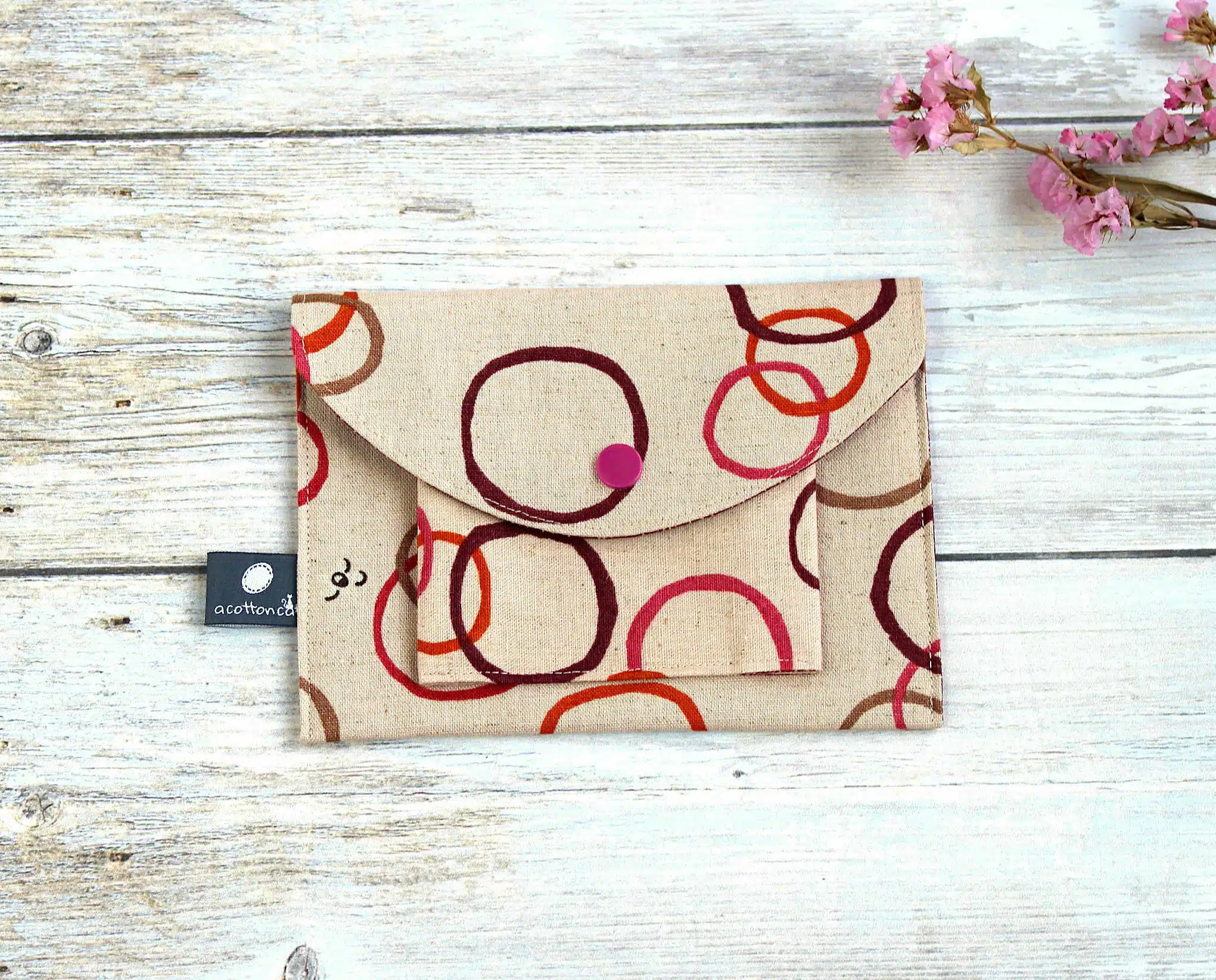 Portefeuille tissu japonais, pochette Japonaise avec poche, étui masque FP2, accessoire japonais style minimaliste