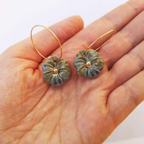 Boucles d'oreilles fleur bleu or pensee forgetmenot pour femme