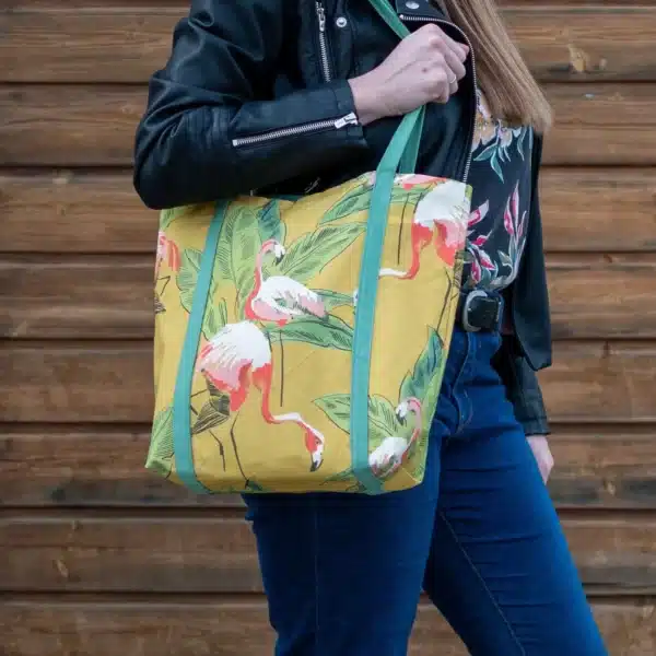 sac tote bag jaune flamant rose