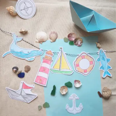 Guirlande vacances à la mer à colorier.