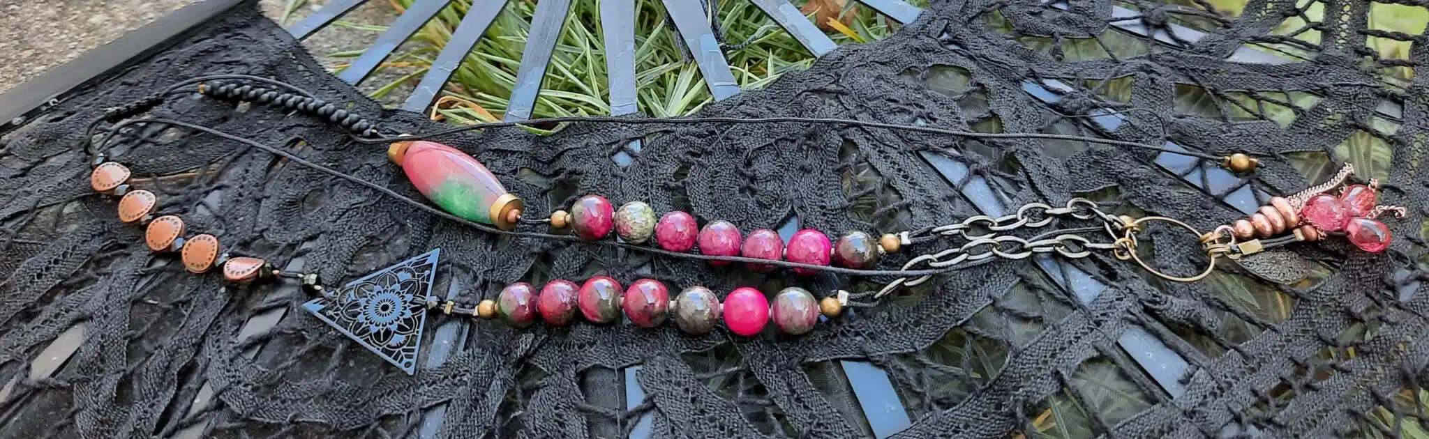 Sautoir chic et moderne, ajustable, perles pierres naturelles jade rose et vert - Lithothérapie – Image 4