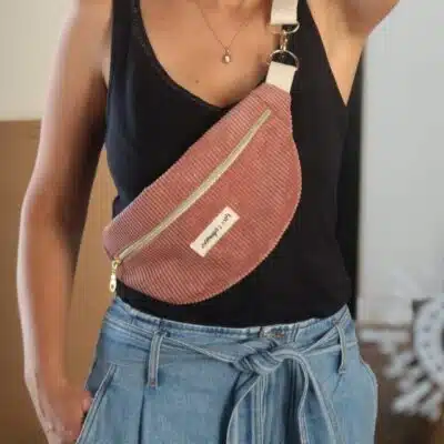 Sac banane en velours cotelé - vieux rose fait main