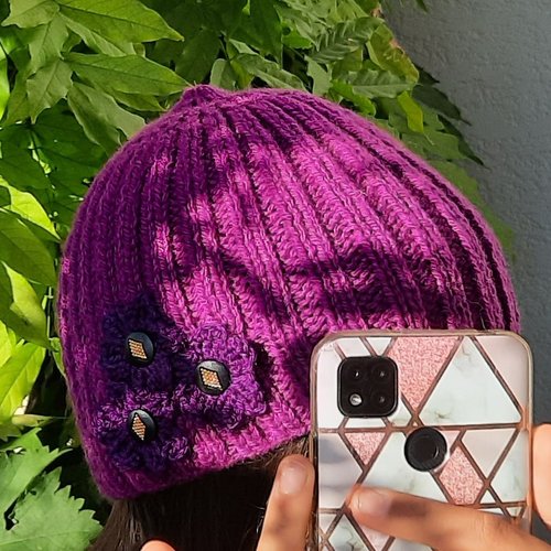 Bonnet tricoté violet femme