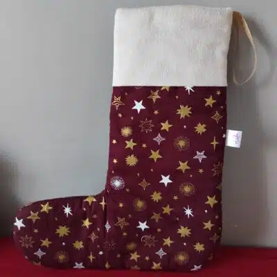 Botte de Noël fait main "étoiles bordeau"