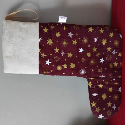 Botte de Noël fait main "étoiles bordeau"