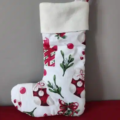 Cadeau Noël fait main botte de Noël motifs "gui"