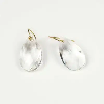Boucles d'Oreilles Goutte Cristal de Roche Création 925 Or