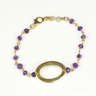Bracelet Fin Or Améthyste Pendentif Ovale