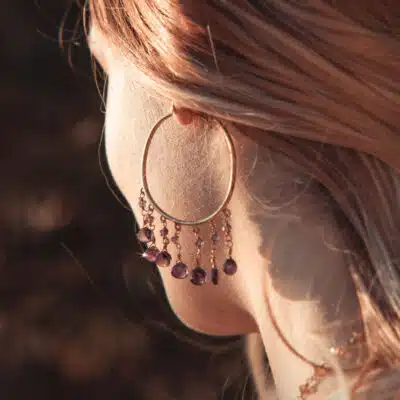 Boucles d'Oreilles Créoles Or Couché d'Améthystes