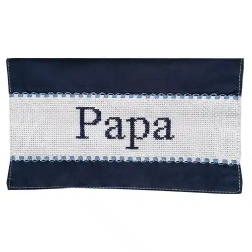porte chéquier personnalisable brodé main papa bleu marine
