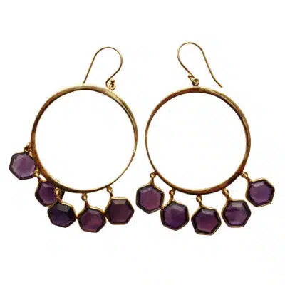 Boucles d'Oreilles Créoles Or Pentagones d'Améthystes