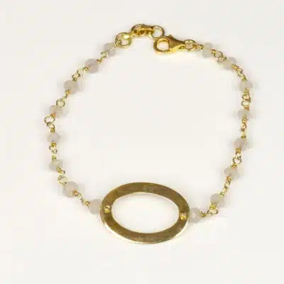 Bracelet Fin Or Calcédoine Pendentif Ovale