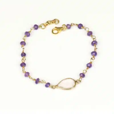 Bracelet Fin Or Améthyste et Quartz Rose