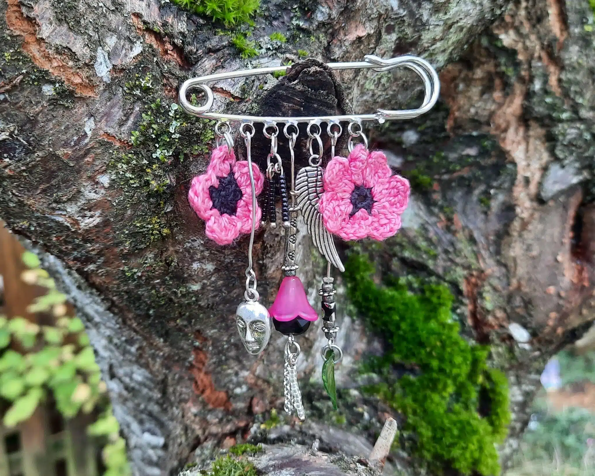 Broches "épingle" champêtres, fleurs au crochet, breloques perles fantaisies – Image 7