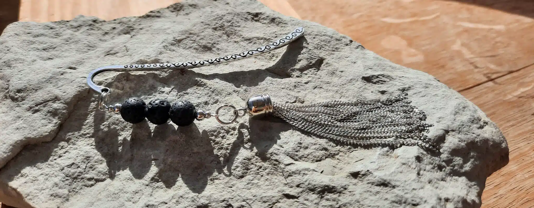 Marque page, Perles pierres naturelles, pompons acier inoxydable, Lithothérapie – Image 9