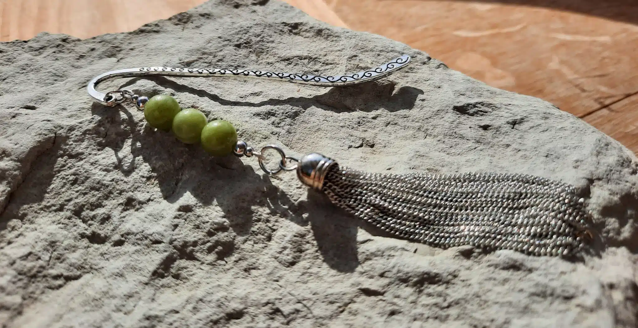 Marque page, Perles pierres naturelles, pompons acier inoxydable, Lithothérapie – Image 7