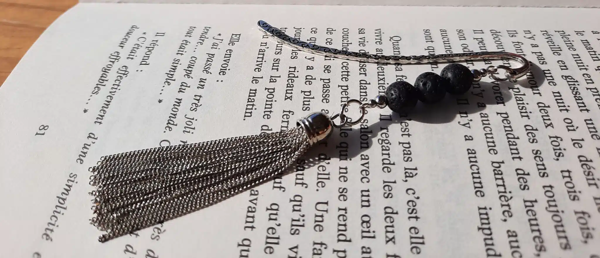 Marque page, Perles pierres naturelles, pompons acier inoxydable, Lithothérapie – Image 8