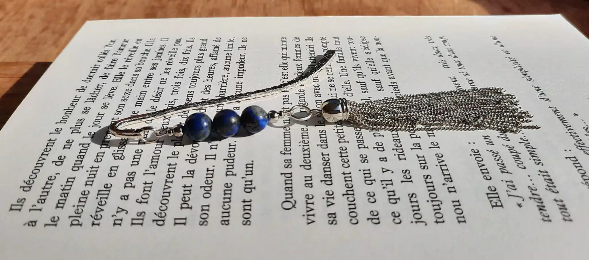 Marque page, Perles pierres naturelles, pompons acier inoxydable, Lithothérapie – Image 12