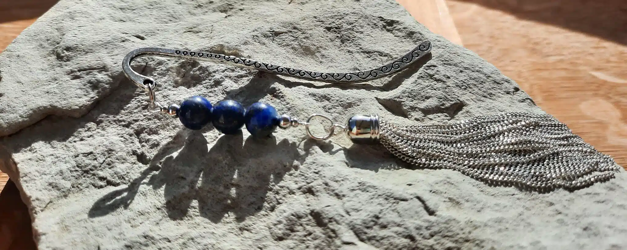 Marque page, Perles pierres naturelles, pompons acier inoxydable, Lithothérapie – Image 13