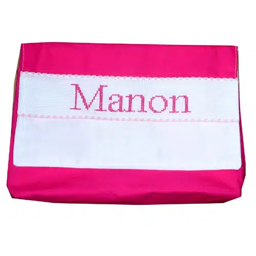 Petite trousse de toilette personnalisable, brodée main framboise