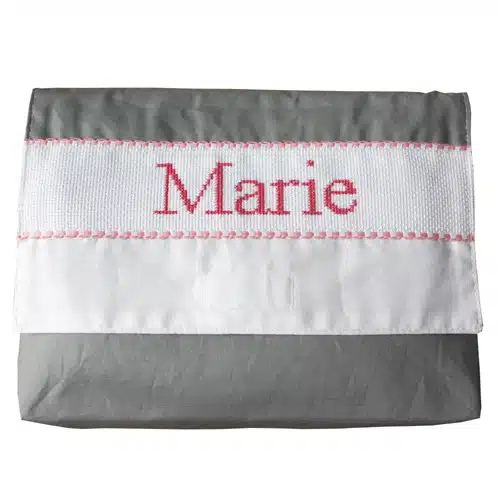 Petite trousse de toilette personnalisable, brodée main gris rose