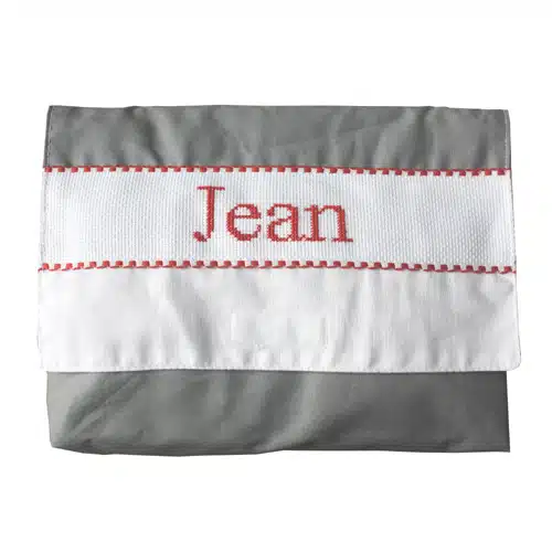 Petite trousse de toilette personnalisable, brodée main gris rouge