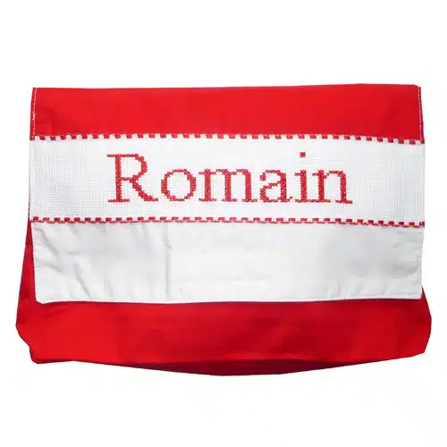 Petite trousse de toilette personnalisable, brodée main rouge