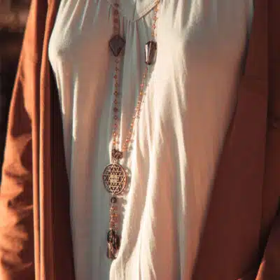 Sautoir Citrine Quartz Fumé Sri Yantra