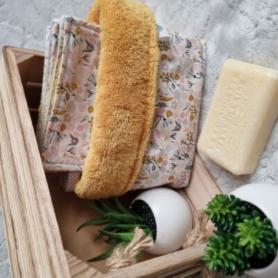 PANIERE A LINGETTES LAVABLES "FLEURS D'OR"