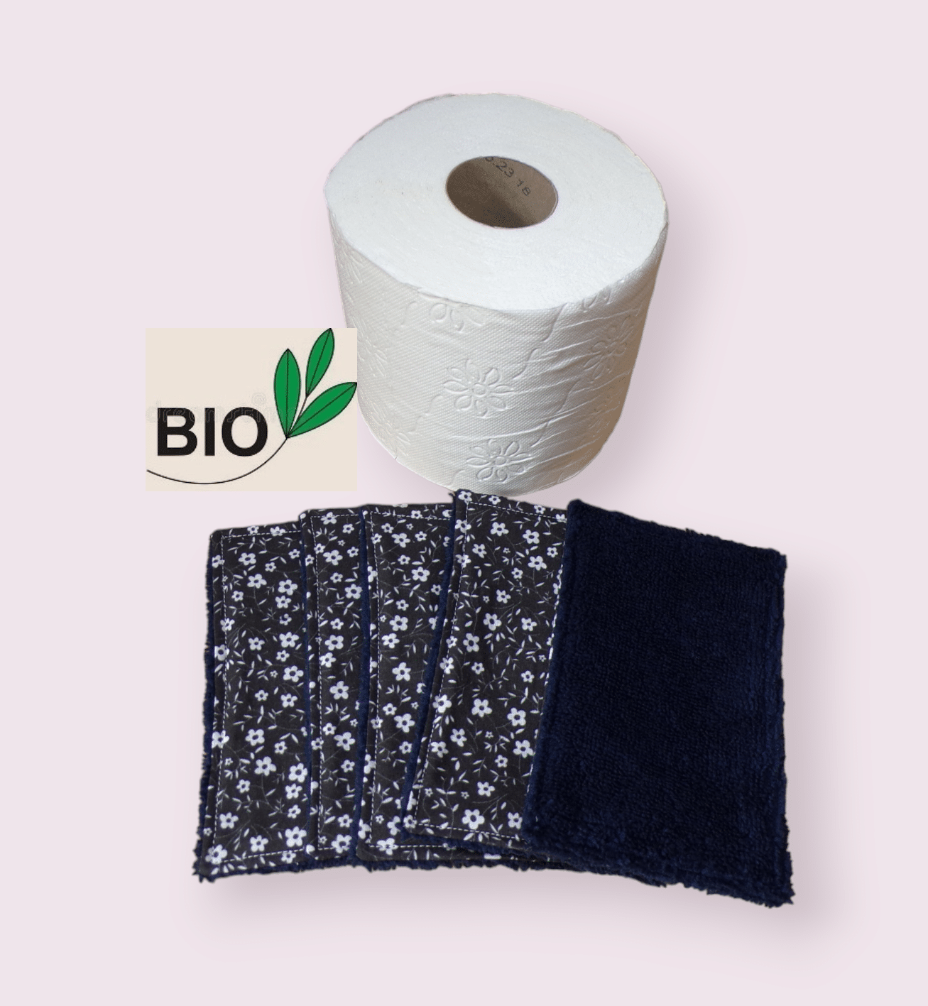 papier toilette BIO lavable, réutilisable en lot de 5 feuilles coton  biologique doublé double gaze motif fleuri fond sauge *livraison offerte* -  Fait2mains