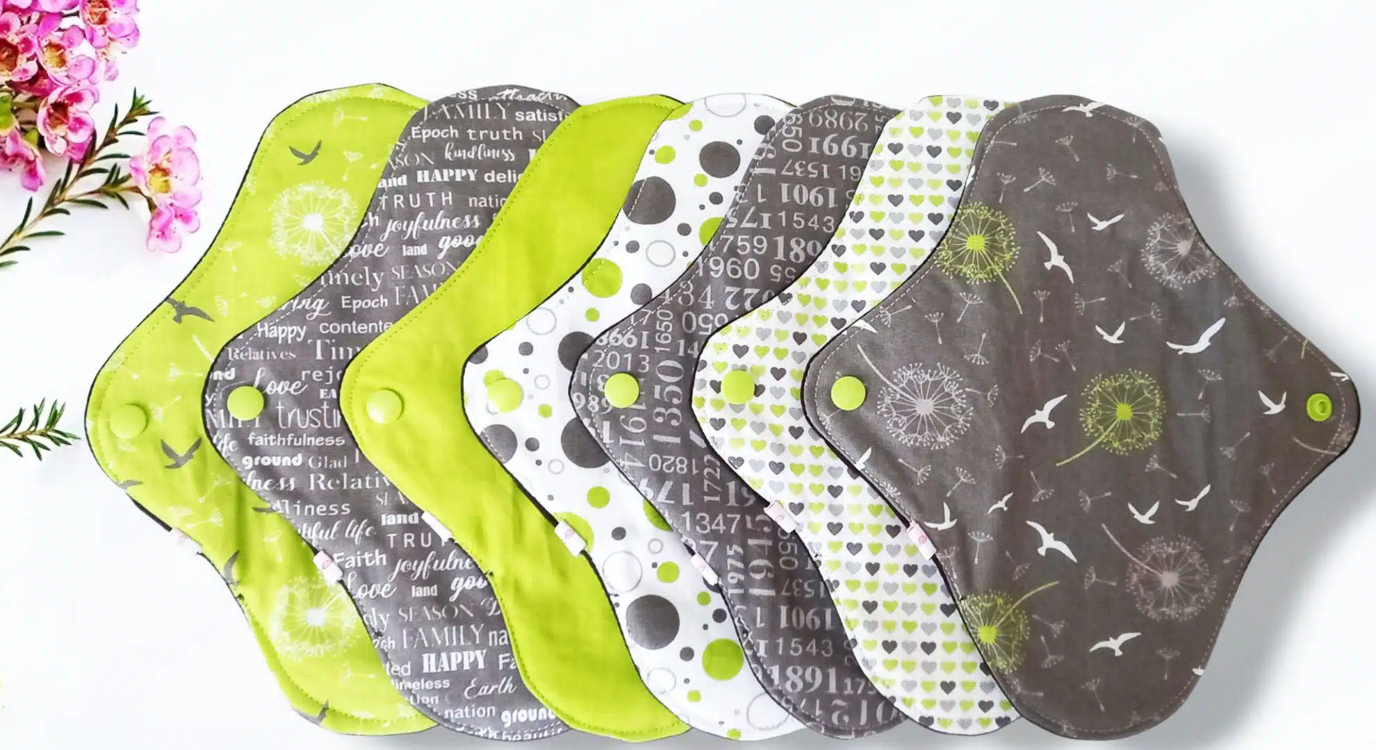 Pack 7 serviettes hygiéniques lavables PISSENLIT (M/ Flux normaux à moyens) - serviettes menstruelles lavables - serviettes menstruelles lavables - Zéro déchet - shl - serviettes périodiques