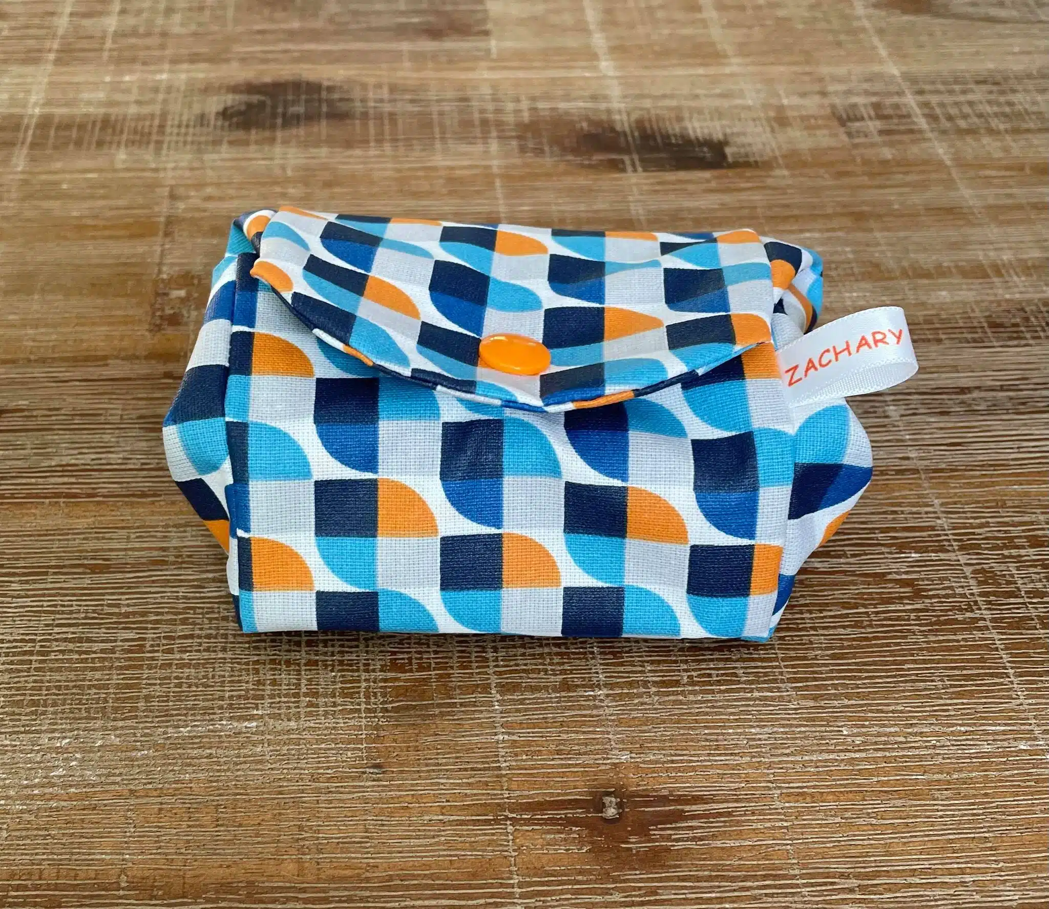 Pochette à savon imperméable motifs vintage bleus et orange