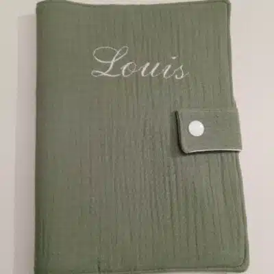 Protège carnet de santé double gaze de coton kaki